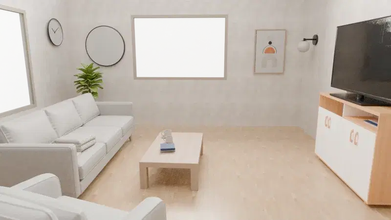 Living room media console 3D scene