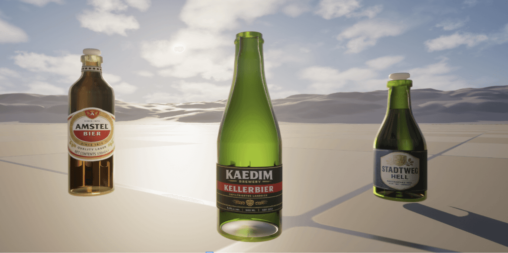 Generated bottles loaded in a simulator scene